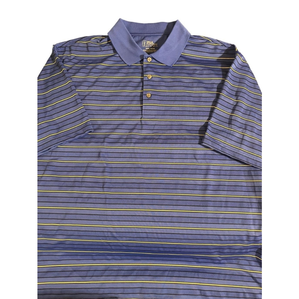 XXL Men's PGA Tour Blue White & Black Striped Casual Polo Shirt Golf Summer